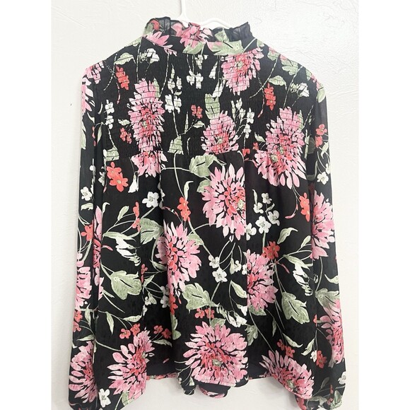 Draper James Black Floral Smocked Boxy Shirt Blouse Plus Size Size 1X XL Light - Picture 10 of 12